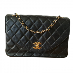 Chanel  Vintage Chanel 1980's  Black Lambskin Leather 2.55 Classic Flap shoulder Bag.   