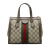 Gucci B Gucci Brown Beige Coated Canvas Fabric Small GG Supreme Ophidia Satchel Italy