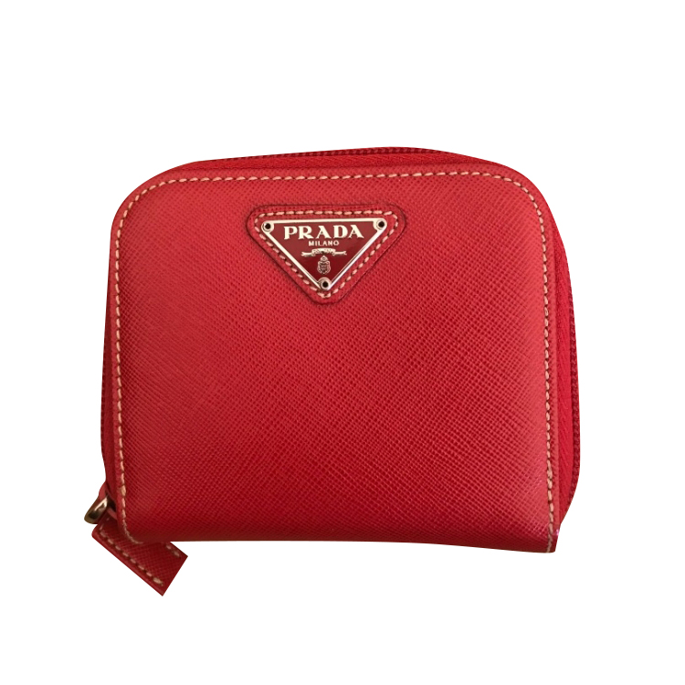 Prada Saffiano (textured) cherry red leather wallet