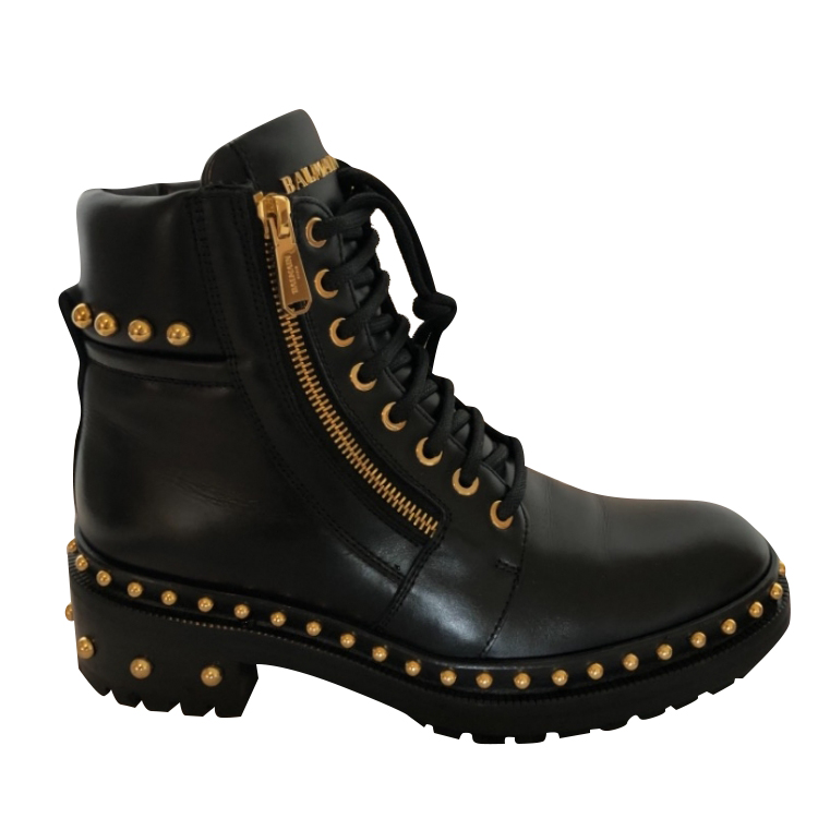 Balmain On SALE/ Ankle ranger boots with gold embellishment 