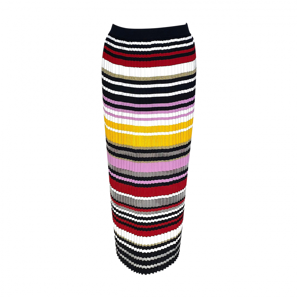Carolina Herrera skirt in pleats with multicoloured horizontal stripes & gold thread