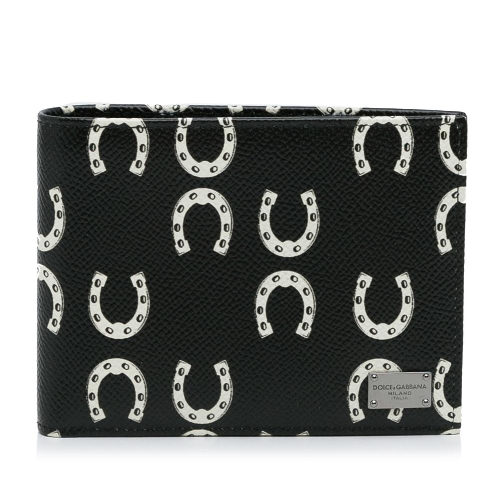 Dolce & Gabbana AB Dolce&Gabbana Black with White Calf Leather Horseshoe Small Wallet Italy