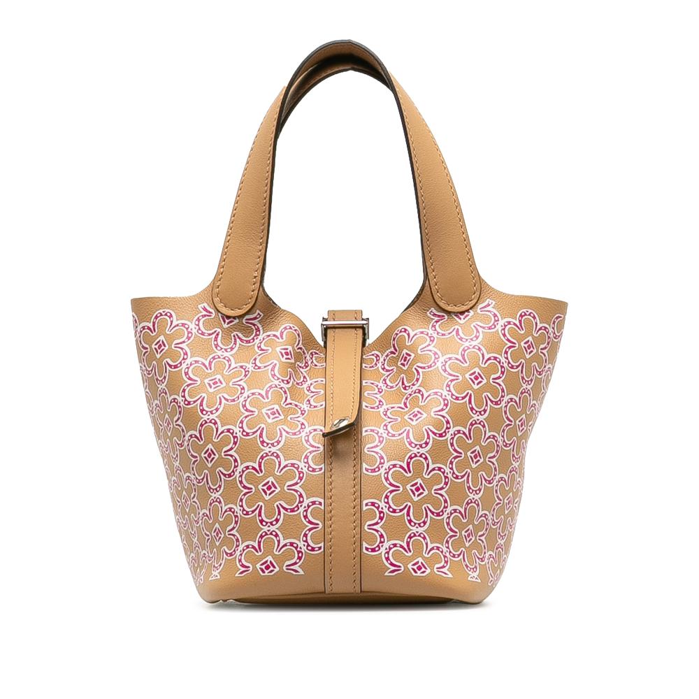 Hermès AB Hermès Brown with Pink Calf Leather Micro Swift Lucky Daisy Picotin Lock France