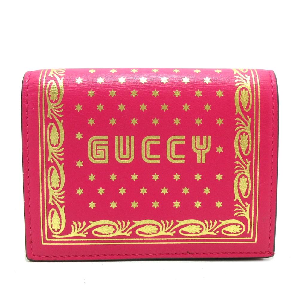 Gucci B Gucci Pink Calf Leather Guccy Sega Bifold Wallet Italy