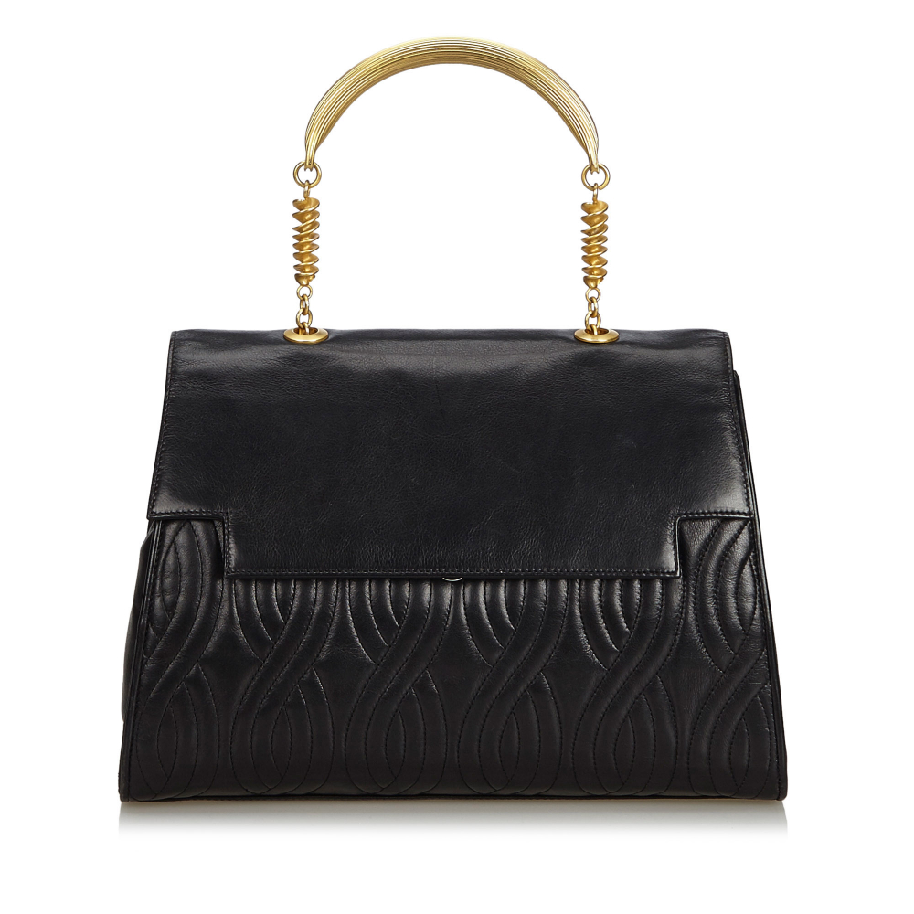 Fendi B Fendi Black with Gold Leather Handbag Italy