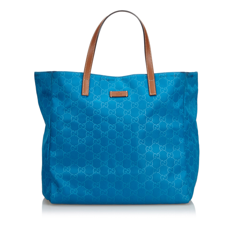 Gucci B Gucci Blue Nylon Fabric GG Tote Bag ITALY