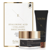 Eclat Skin London '24K Gold + Hyaluronic Acid & Collagen + Charcoal Black' Hautpflege-Set - 3 Stücke
