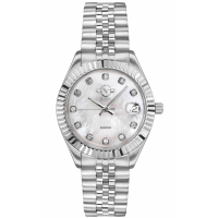 Gevril Women's Naples Swiss-Made Quartz White MOP Dial Silver 316L Stainless Steel Diamond Watch