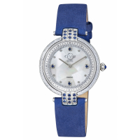 Gevril Gv2 Matera Women's Swiss Quartz White Mother Of Pearl Dial Blue Suede Strap Diamond Watch