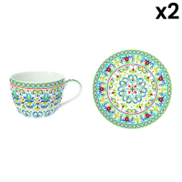 Easy Life Set 2 Porcelain Cups 240ml.& Saucers in Color Box Mediterraneo