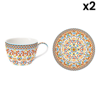 Easy Life Set 2 Porcelain Cups 240ml.& Saucers in Color Box Mediterraneo