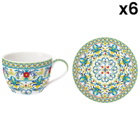 Easy Life Set 6 Porcelain Coffee Cup & Saucer 110ml. Mediterraneo
