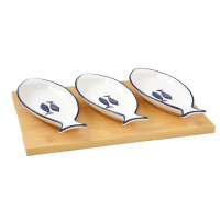Easy Life Appetizer Set With 3 Porcelain Bowls On Bamboo Tray in Colour Box 28X19cm Sea Shore