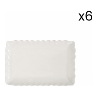 Easy Life 6 assiettes rectangulaires en porcelaine 20x13 cm ONDE BLANC