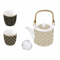 Easy Life Porcelain Teapot 600ml W/Metal Infuser And 2 Cups 160ml in G.B. Atmosp.Egyptology