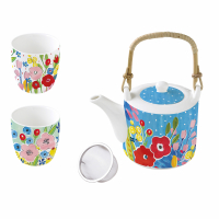 Easy Life Porcelain Teapot 600ml W/Metal Infuser And 2 Cups 160ml in G.B. En Plein Air