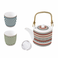 Easy Life Porcelain Teapot 600ml W/Metal Infuser And 2 Cups 160ml in G.B. Atmosp.Neoclassic