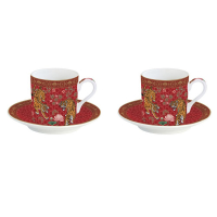 Easy Life Set 2 High Quality Fine Chine Cups & Saucers 75ml in Color Box Bengala