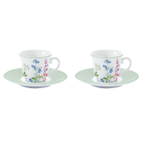 Easy Life Set 2 Porcelain Coffee Cups & Saucers 80ml in Color Box Floraison