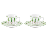 Easy Life Set 2 Coffee Cups And Saucers in Porcelain 80ml in Color Box Topiary
