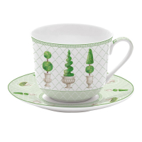 Easy Life Porcelain Breakfast Cup & Saucer 370ml in Color Box Topiary