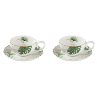 Easy Life Set 2 Porcelain Coffee Cups & Saucers 100ml in Color Box Exotique