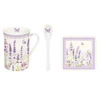 Easy Life Mug 300ml With Spoon in High Quality And Coaster Lavender Field in Color Box