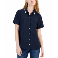 Tommy Hilfiger Women's 'Ribbed-Collar' Short sleeve shirt