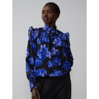 New York & Company Top à manches longues 'Floral High Neck Smocked' pour Femmes