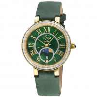 Gevril GV2 Women's Genoa SS IP Gold Case, Green MOP Dial, Authentic Handmade Ion Green Suede Leather Strap