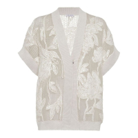 Brunello Cucinelli Women's 'Floral-Embroidered' Short Sleeved Cardigan