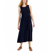 Tommy Hilfiger Women's 'Logo Solid-Color Smocked' Sleeveless Dress