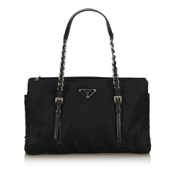 Prada B Prada Black Nylon Fabric Chain Shoulder Bag ITALY