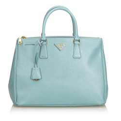 Prada B Prada Blue Light Blue Leather Saffiano Galleria Tote Bag ITALY