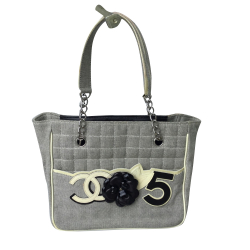 Chanel Canvas fabric bag worn on shoulders black beige no 5