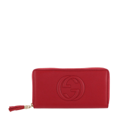 Gucci B Gucci Red Calf Leather Soho Long Wallet Italy