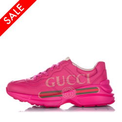Gucci A Gucci Pink with Multi Calf Leather Rhyton Logo Sneaker Italy
