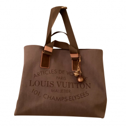 Louis Vuitton LV canvas leather travel bag brown beige