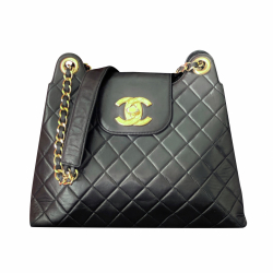 Chanel Vintage Black Quilted Lambskin CC Supermodel Weekender XL