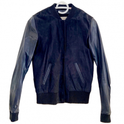 Uterque Swede and leather navy blue jacket