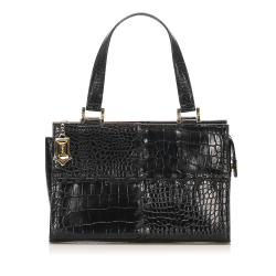 Saint Laurent B YSL Black Calf Leather Croc Embossed Handbag France