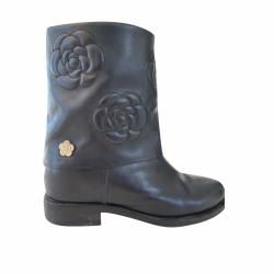 Chanel camellia leather boots