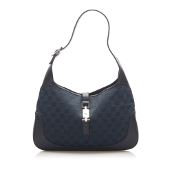 Gucci B Gucci Blue Dark Blue Canvas Fabric GG Jackie Shoulder Bag Italy