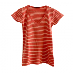 Ralph Lauren Kollektion Gestreiftes T-Shirt-Top, Hot Pink/Weiß