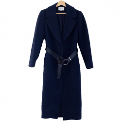 Claudie Pierlot Manteau long en laine ceinturé bleu marine