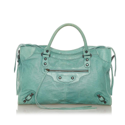 Balenciaga B Balenciaga Green Light Green Lambskin Leather Leather Motocross Classic City Satchel Spain