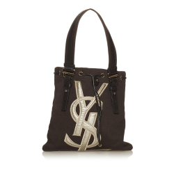 B YSL Brown with White Canvas Fabric Kahala Tote Bag France
