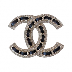 Chanel CC Gold Brooch with Leather and Crystals
