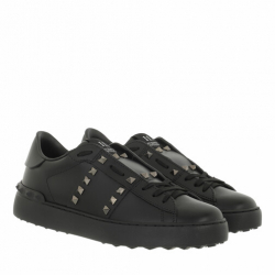 Valentino ROCKSTUD UNTITLED NOIR CALFSKIN LEATHER SNEAKER, PEWTER HARDWARE