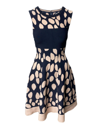 Issa Polka Dot Knit Dress in Navy Blue Rayon